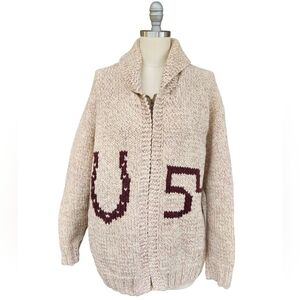True Vintage 50's 60’s Handmade Hand Knit  Cowichan Cardigan Sweater Jacket L?